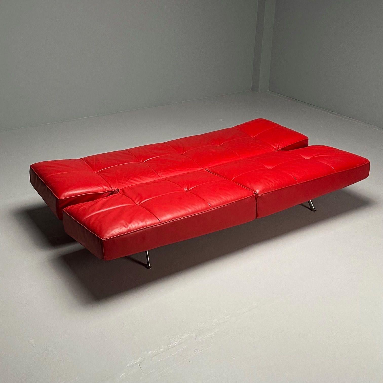 Mid-Century Modern Pascal Mourgue, Ligne Roset, Smala Adjustable Daybed, Sofa, Red Leather, France
