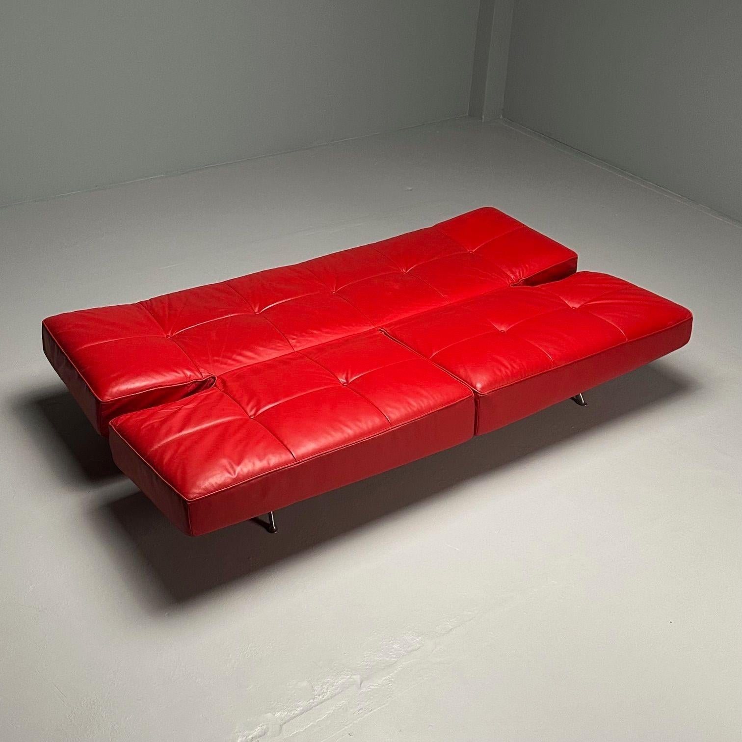Pascal Mourgue, Ligne Roset, Smala Adjustable Daybed, Sofa, Red Leather, France In Good Condition In Manhasset, NY