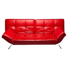 Pascal Mourgue, Ligne Roset, Smala lit de jour réglable, canapé, cuir rouge, France