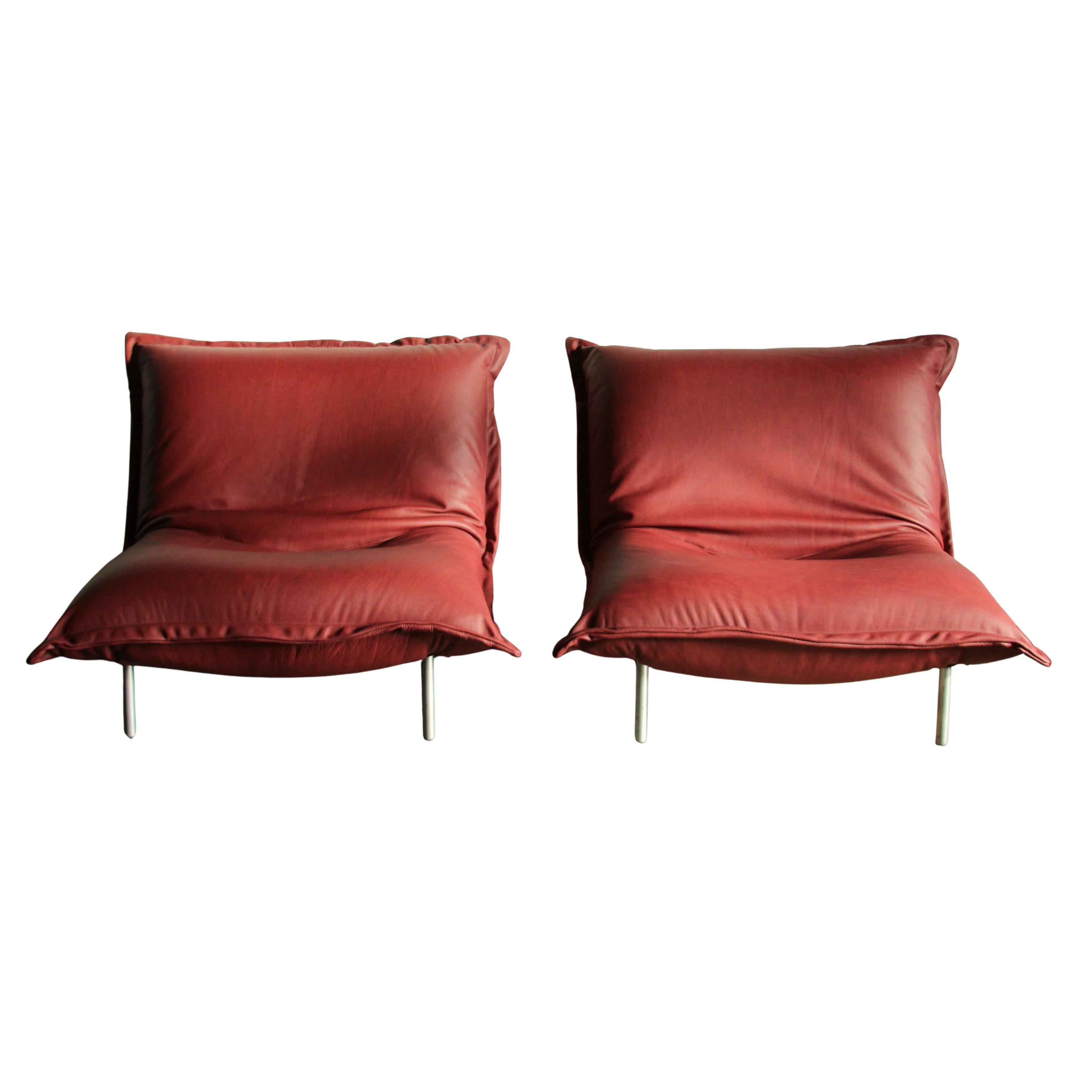 Pascal Mourgue Oxblood Leather "Calin" Lounge Chairs for Ligne Roset, 1990s