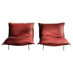 Pascal Mourgue Oxblood Leather "Calin" Lounge Chairs for Ligne Roset, 1990s