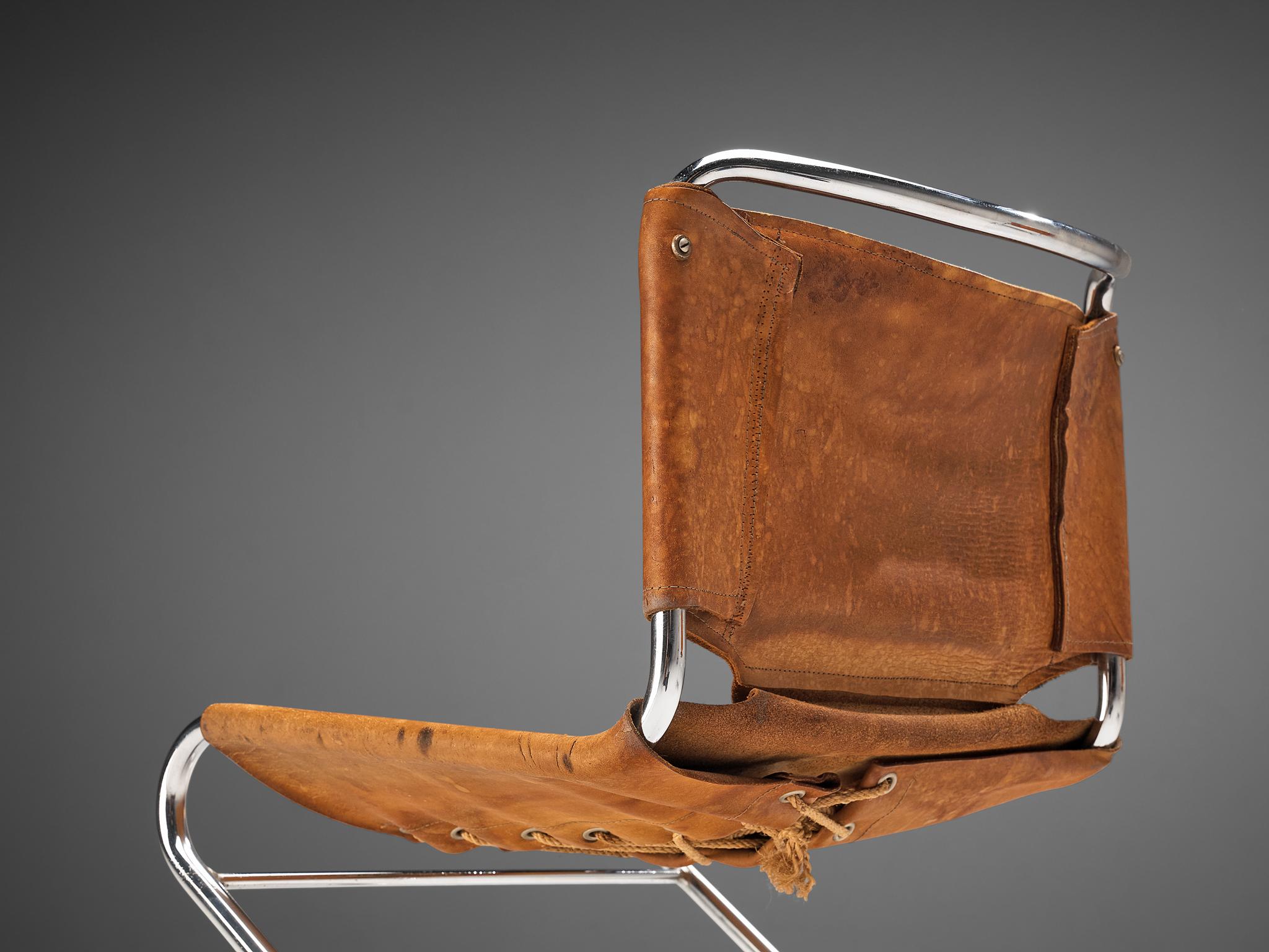 Pascal Mourgue: Vierer-Set „Biscia“-Stühle aus cognacfarbenem Leder (Moderne der Mitte des Jahrhunderts) im Angebot