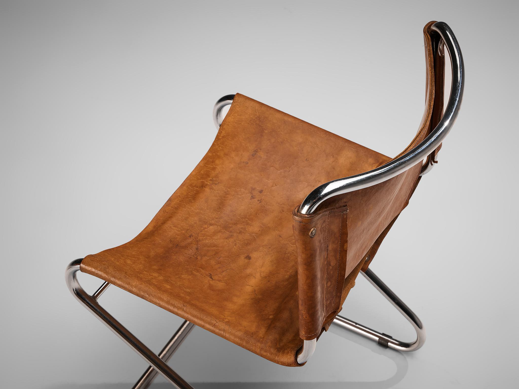 Pascal Mourgue: Vierer-Set „Biscia“-Stühle aus cognacfarbenem Leder im Zustand „Gut“ im Angebot in Waalwijk, NL
