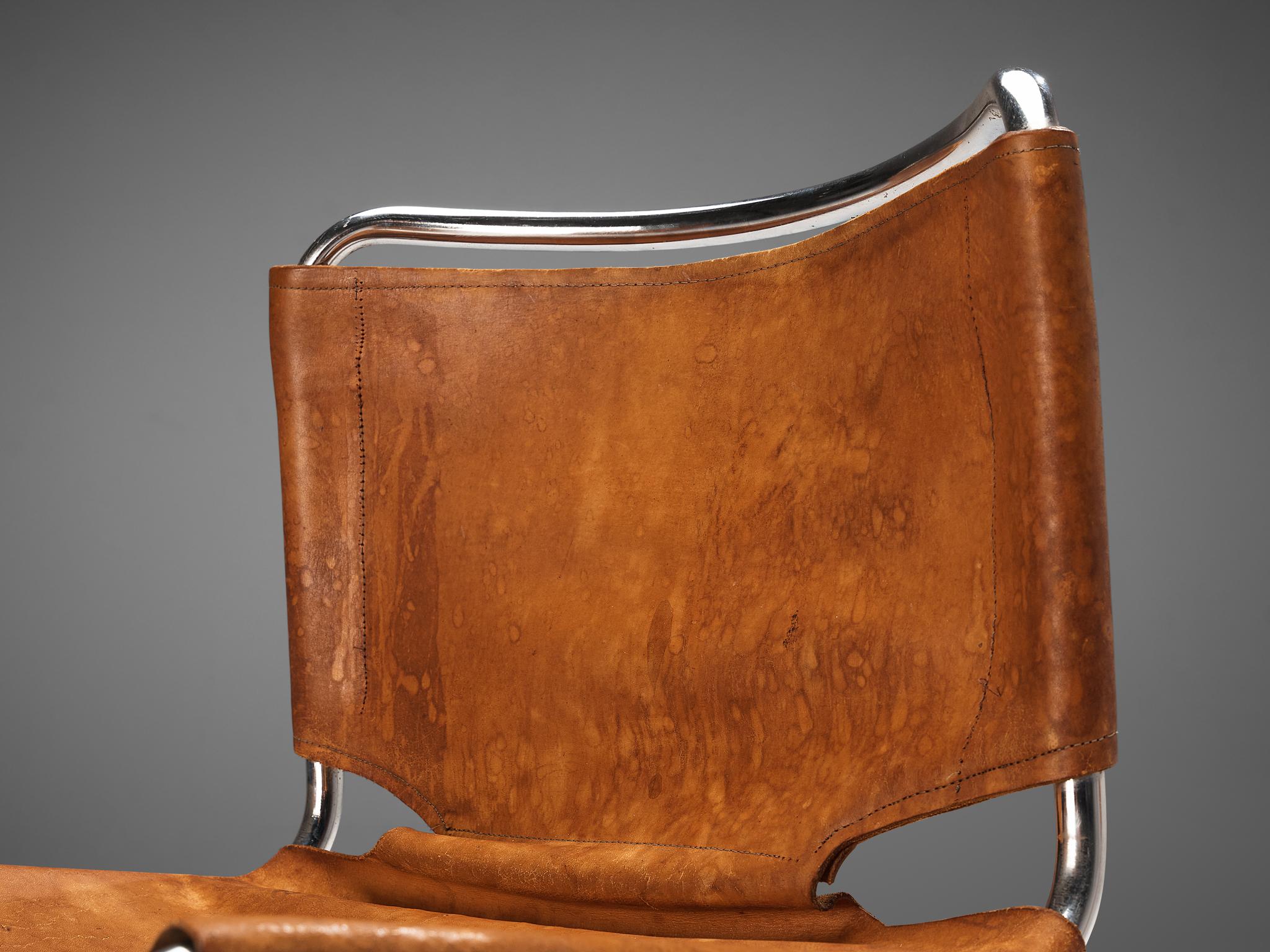 Mid-20th Century Pascal Mourgue Set of Four 'Biscia' Chairs in Cognac Leather For Sale