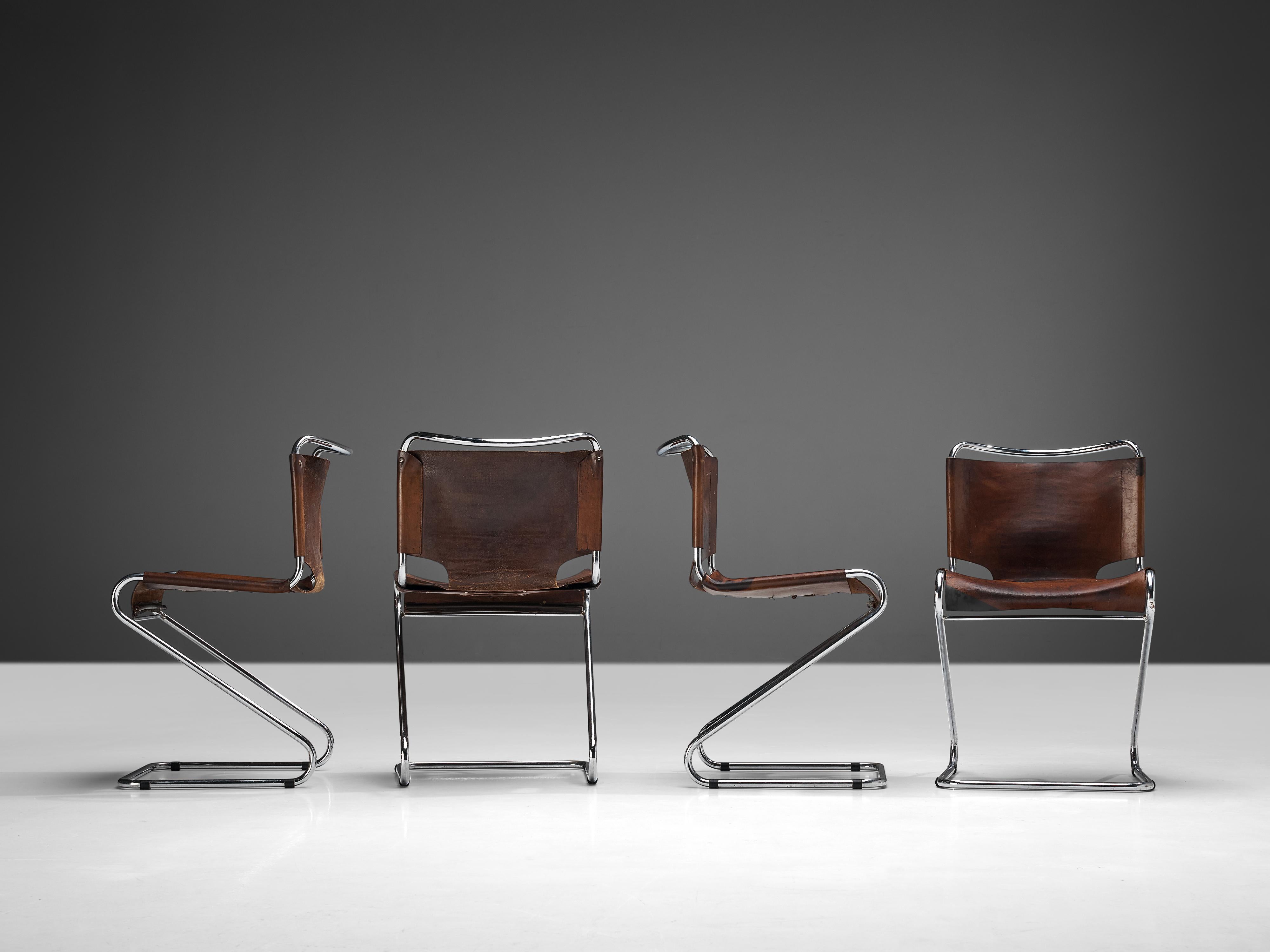 Pascal Mourgue Set of Four 'Biscia' Chairs in Brown Leather 3