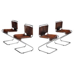 Pascal Mourgue Set of Four 'Biscia' Chairs in Brown Leather