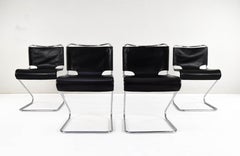 Pascal Mourgue set of Four Black Mid Century Modern Biscia Chairs France 70s