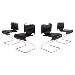 Retro Pascal Mourgue set of Four Black Mid Century Modern Biscia Chairs France 70s
