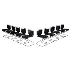 Pascal Mourgue Set of Ten 'Biscia' Chairs in Black Saddle Leather