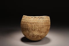 Beige color small bowl Sculpture 976 - Lathe-Turned & Sandblasted wood Oak