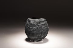 Black grey color small bowl Sculpture 1079 - Lathe-Turned & Sandblasted wood Oak