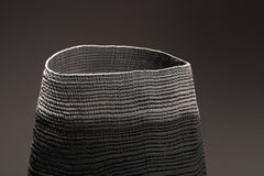 Black Grey Vase Sculpture 1026 - Lathe-Turned & Sandblasted wood Oak