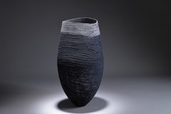 Black Grey Vase Sculpture 1026 - Lathe-Turned & Sandblasted wood Oak