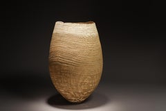Used Natural beige color Vase Sculpture 1029 - Lathe-Turned & Sandblasted wood Oak