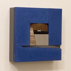 Pascal Pierme mural wood sculpture mid century style navy blue and earth tones.