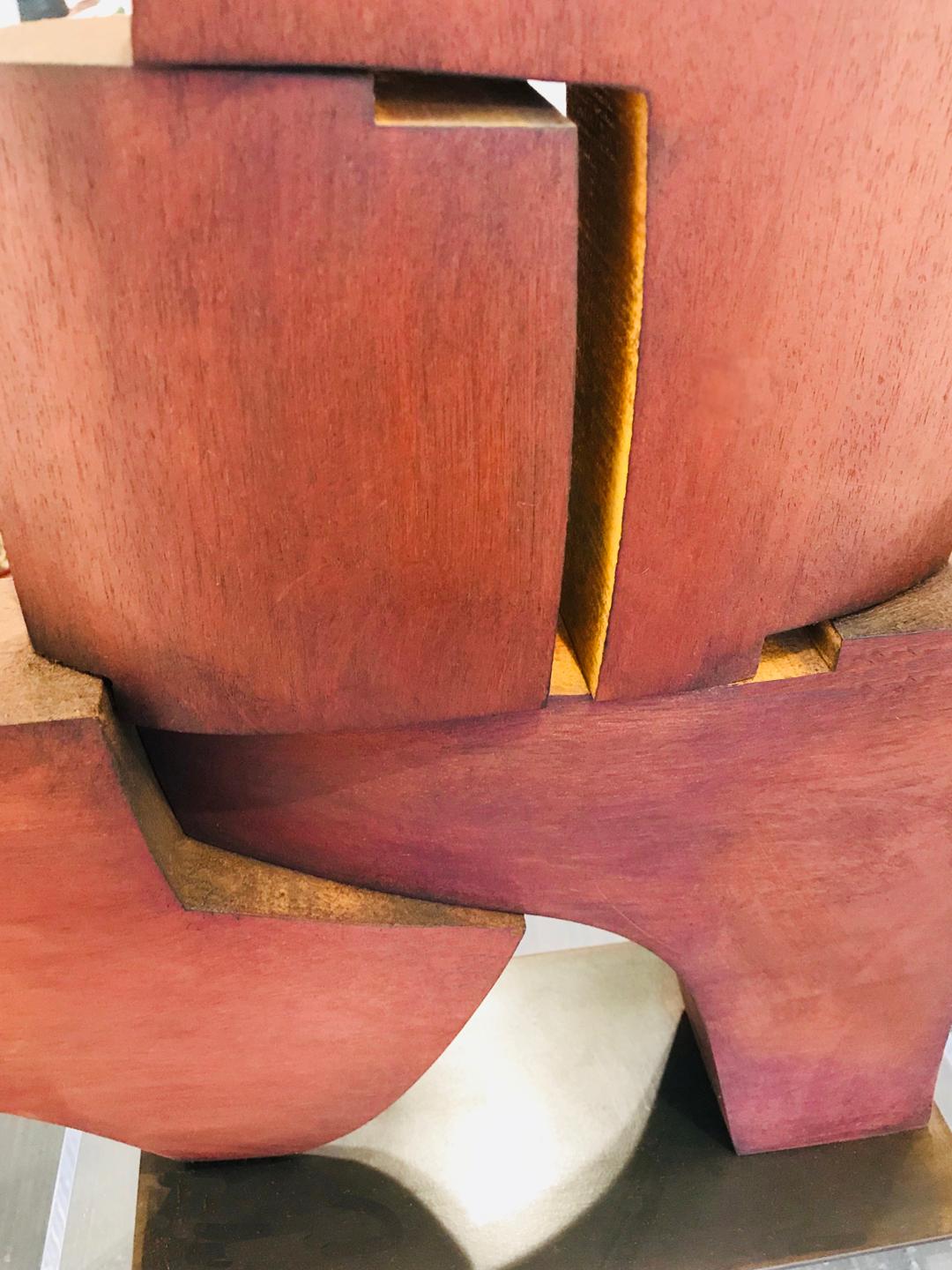 Geometric abstract, mahogany sculpture, mid century style, Pascal Pierme For Sale 1