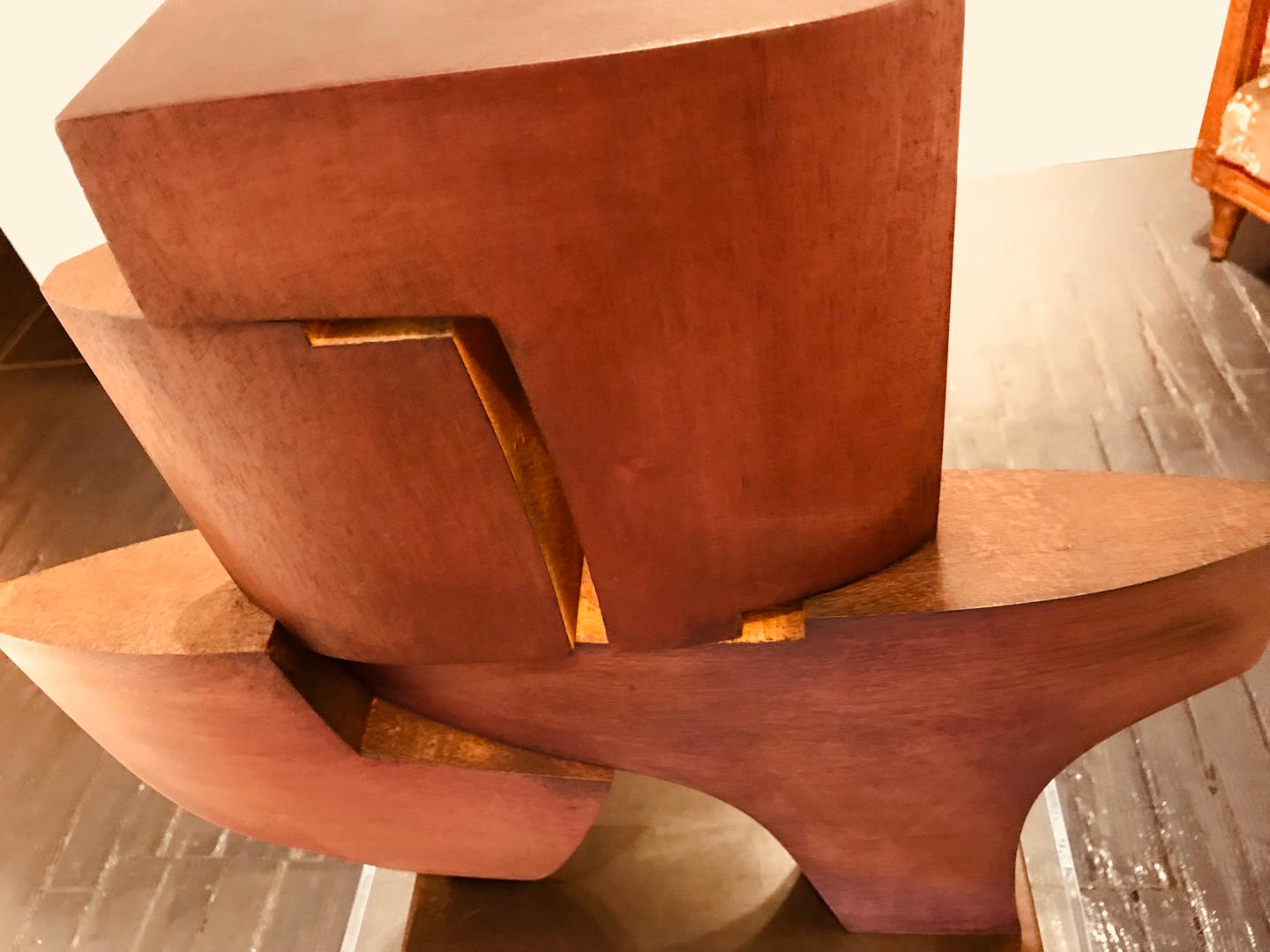 Geometric abstract, mahogany sculpture, mid century style, Pascal Pierme For Sale 2