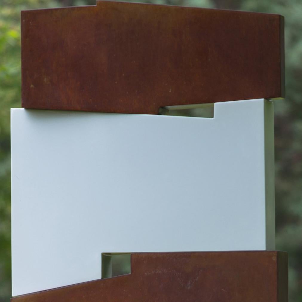 Tall outside sculpture, geometric abstract steel sculpture, steel and white - Abstract Sculpture by Pascal Pierme