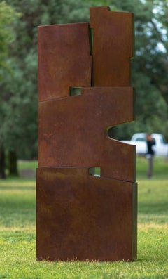 Tall outside sculpture, geometric abstract steel sculpture, steel, Pallo 4