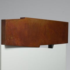 Tall outside sculpture, geometric abstract steel sculpture, steel white
