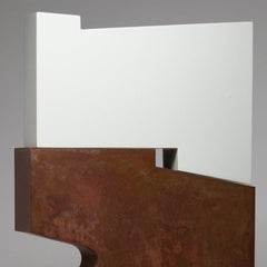 Tall outside sculpture, geometric abstract steel sculpture, steel white