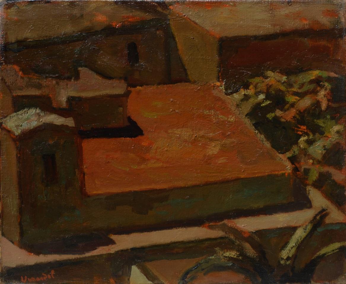 Pascal Vinardel Landscape Painting – Römische Dächer
