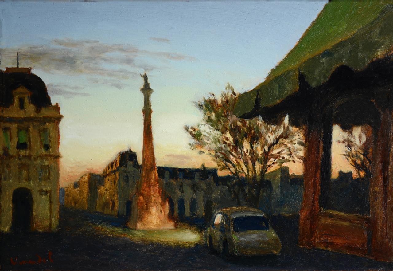 Small crossroads with column - Painting by Pascal Vinardel