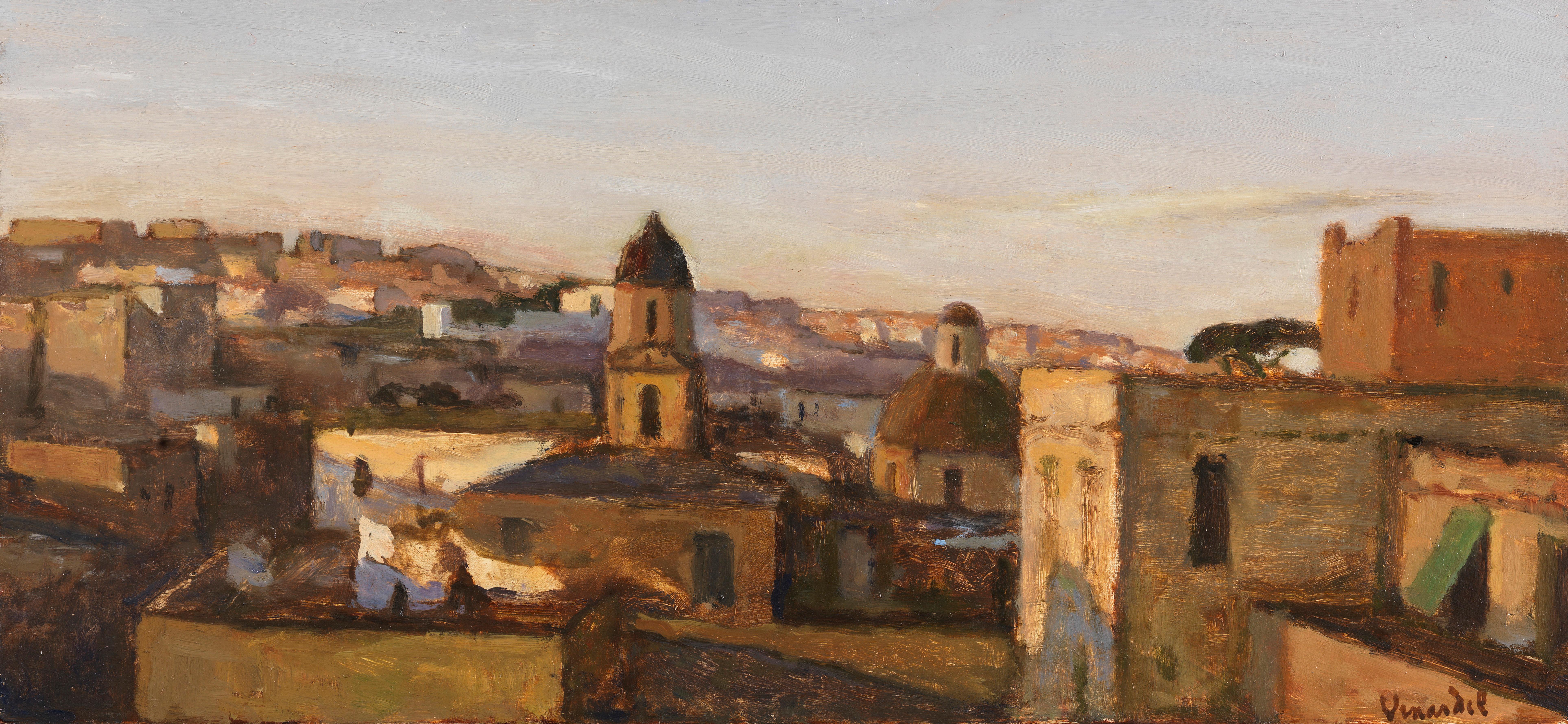 Pascal Vinardel Landscape Painting - Southern city at dawn