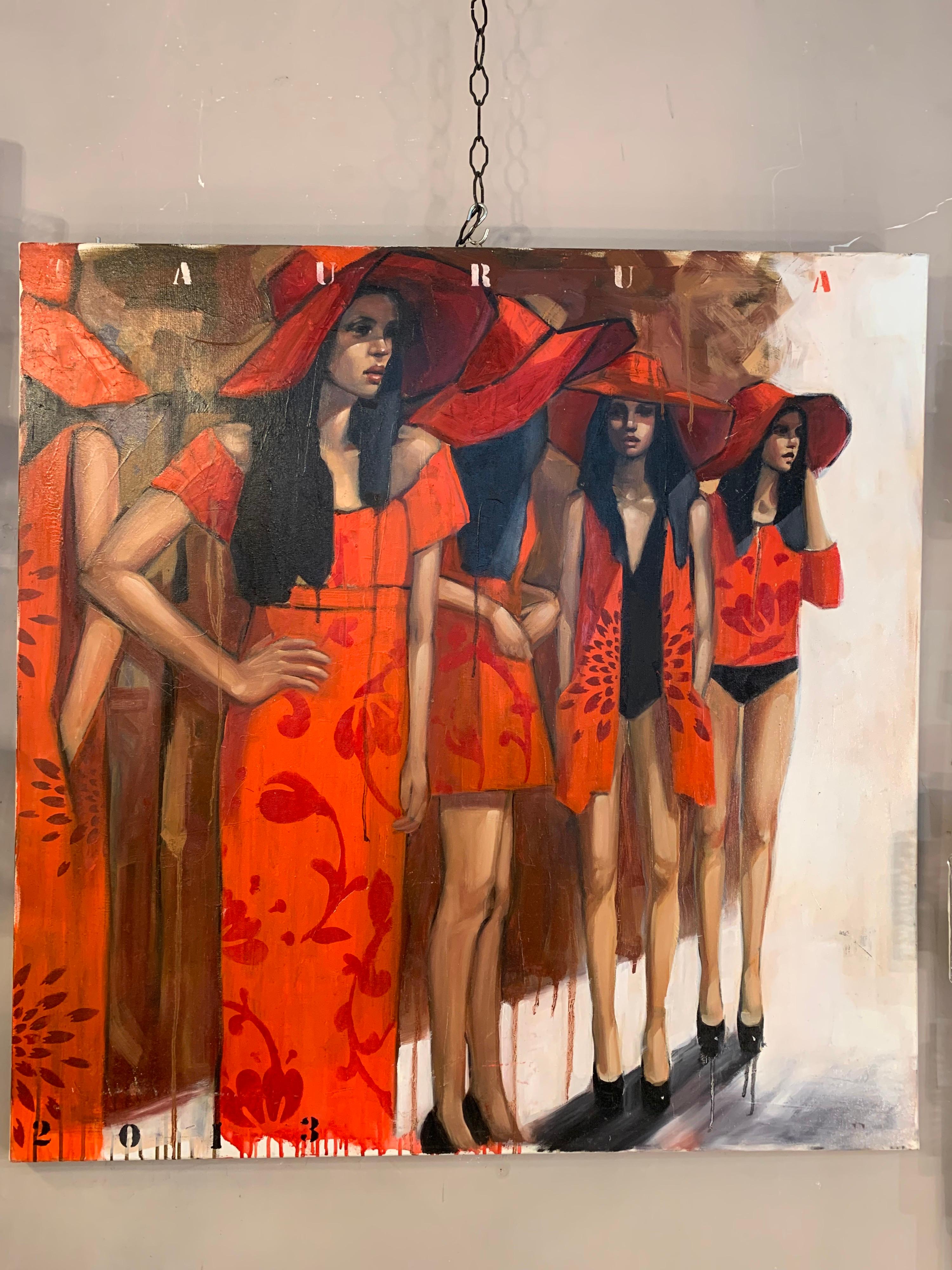 Pascale Taurua painting, oil on canvas.
Taurua's paintings are as beautifully and as aggressively painted as they are sensually erotic. Her girls have a certain glamour that reminds her own life since she has been Miss France 1978 at the age of 18.