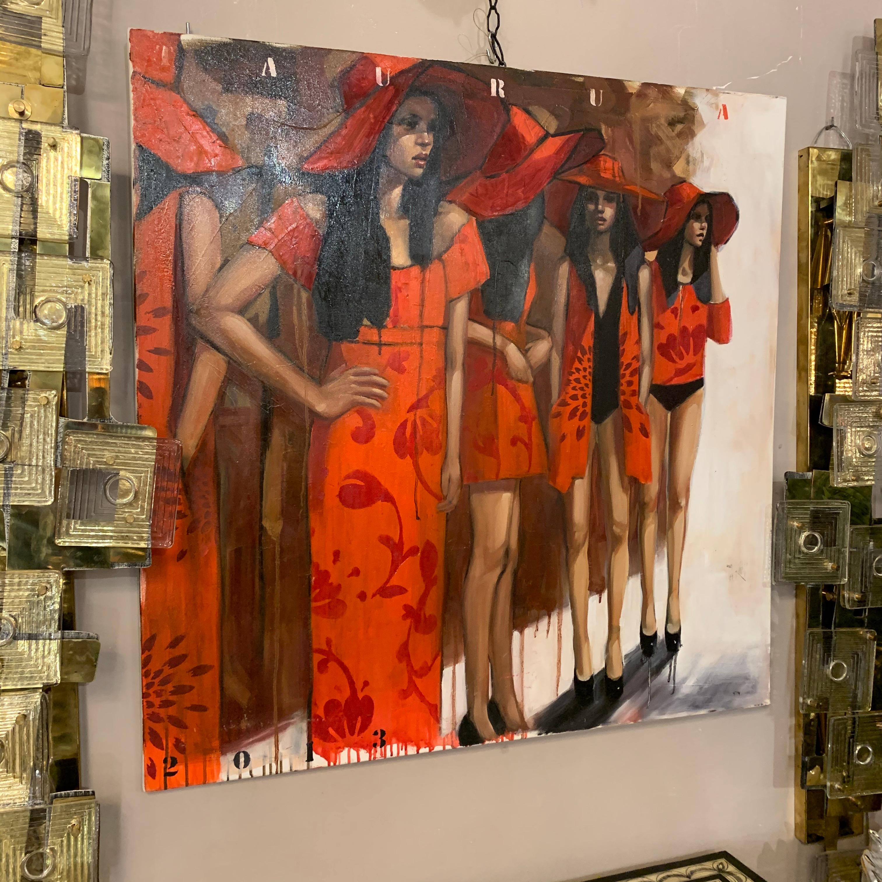 Pascale Taurua painting, oil on canvas.
Taurua's paintings are as beautifully and as aggressively painted as they are sensually erotic. Her girls have a certain glamour that reminds her own life since she has been Miss France 1978 at the age of 18.