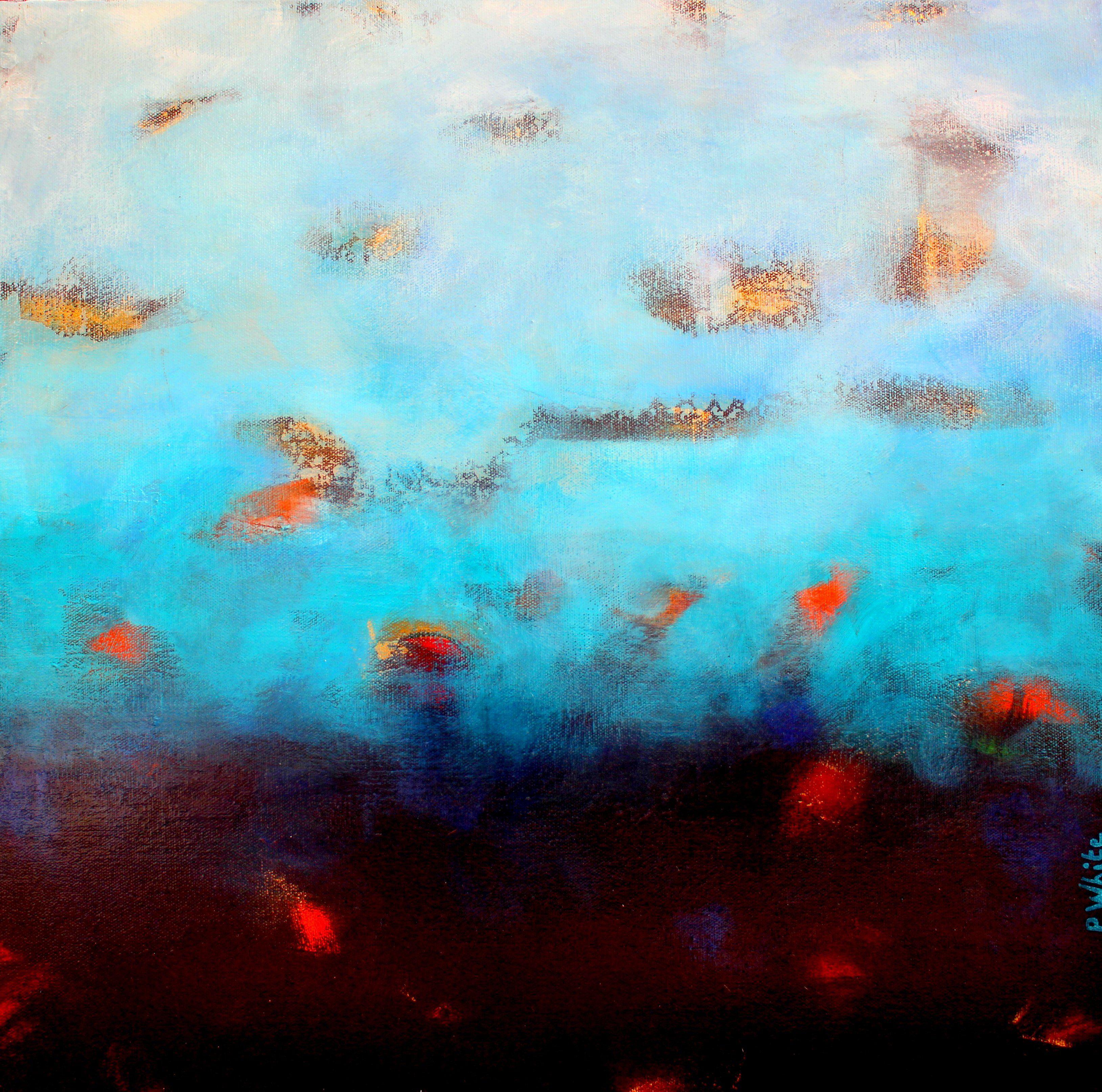 Acrylic painting done on canvas and varnished, signed and sold ready to hang. It is an abstract work imagined by goldfish in water and with vaporous effects contrasting with the flamboyant colors used: blue, red, gold ... :: Painting ::