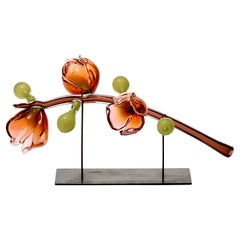 Pascha, a pink & green flower inspired glass sculpture by Michèle Oberdieck