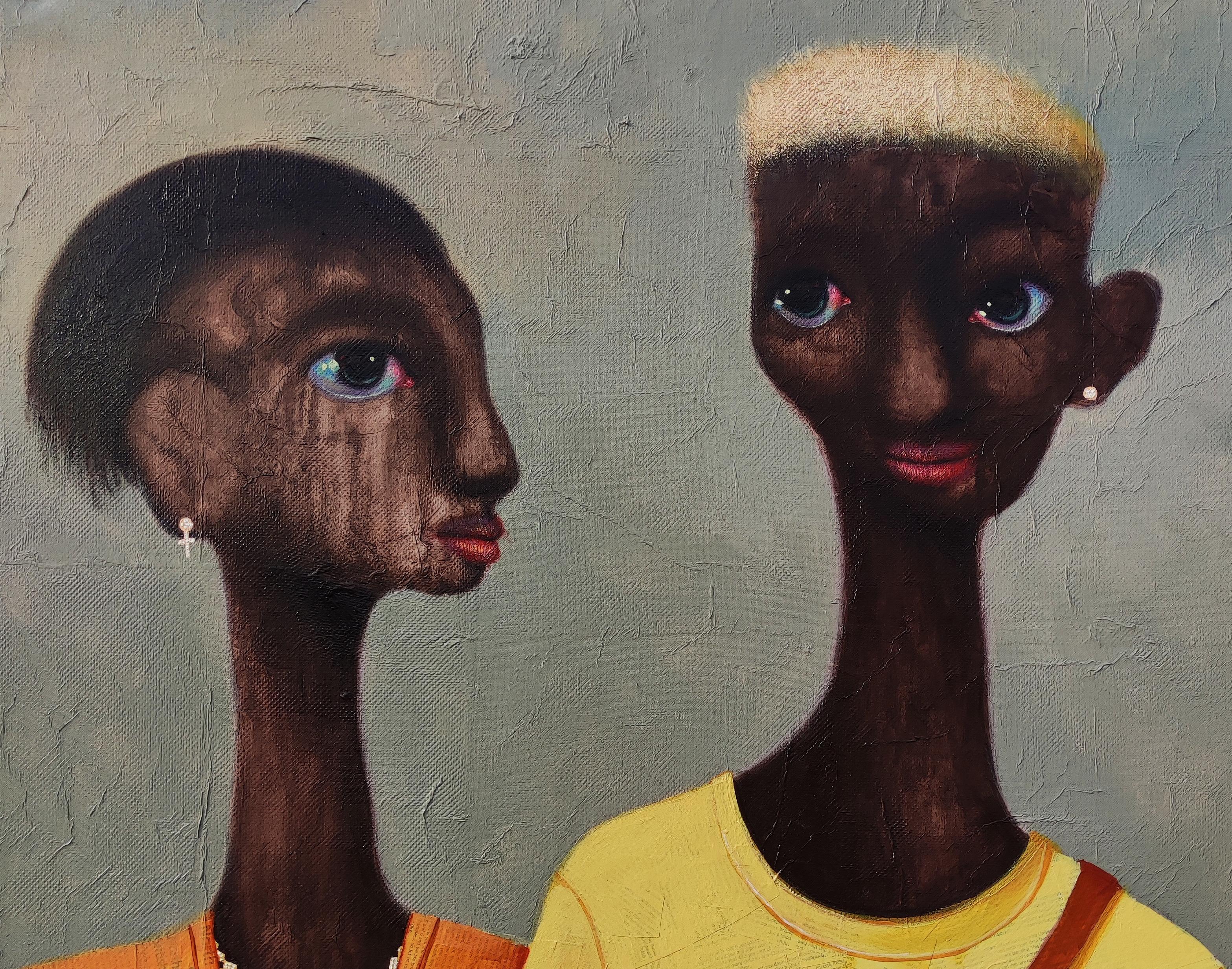 Ballers - Neo-Expressionist Painting by Paschal Ugwu