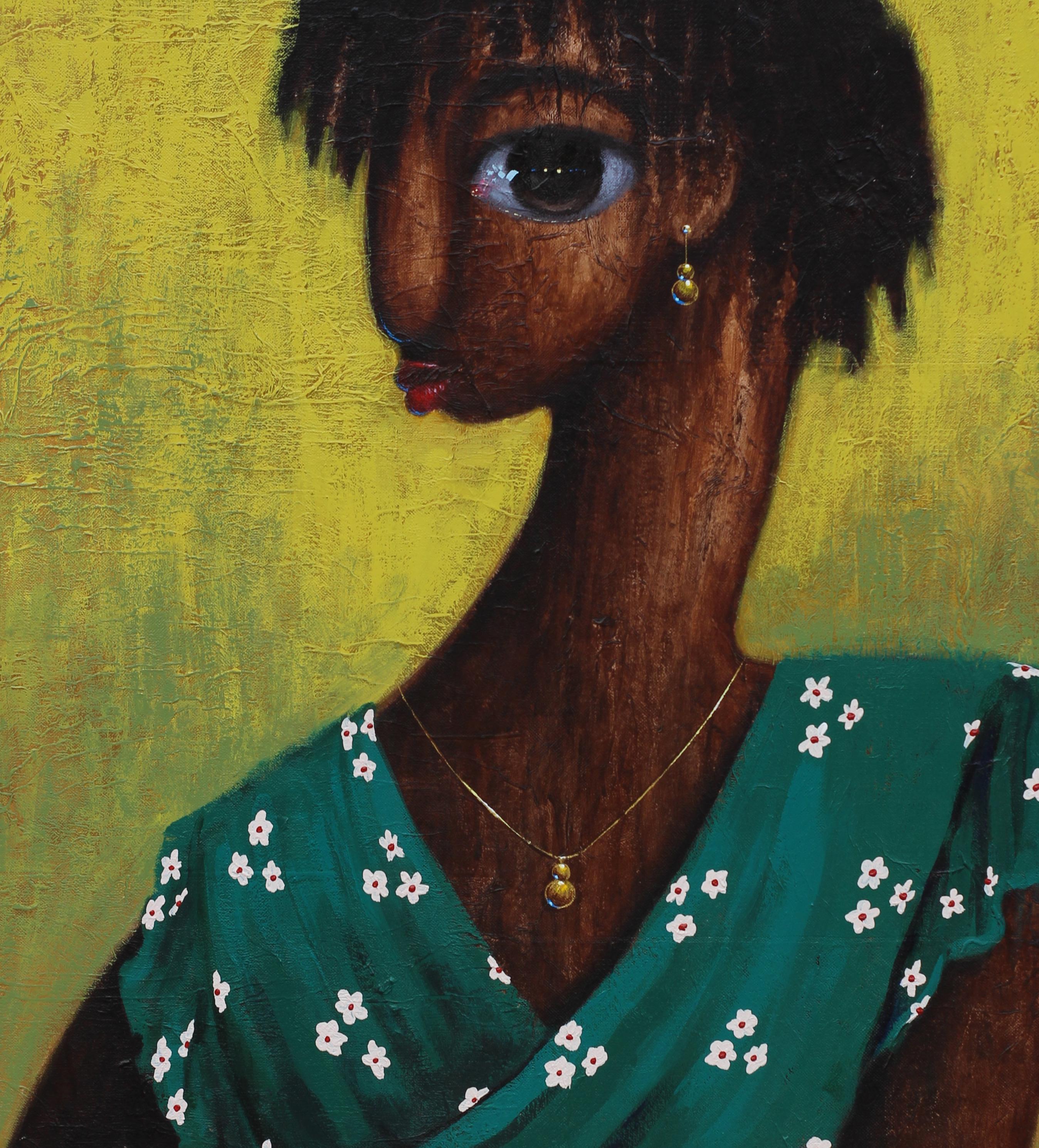 By Your Words - 21st Century, Contemporary, Figurative, Neo-Expressionism, Women - Black Portrait Painting by Paschal Ugwu