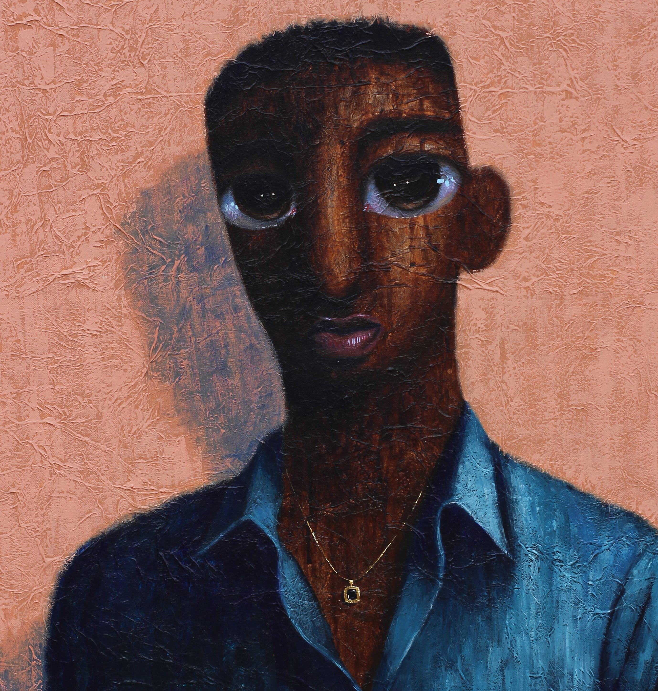 Okpara (First Son) - 21st Century, Contemporary, Figurative, Neo-Expressionism - Black Portrait Painting by Paschal Ugwu