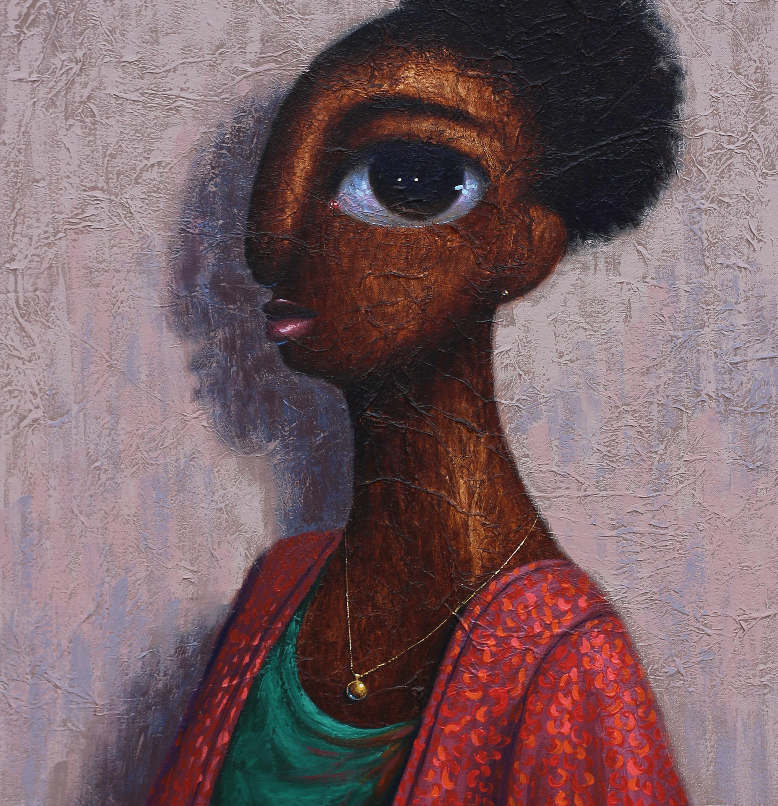 Serenity - 21st Century, Contemporary, Figurative, Neo-Expressionism, Modern - Gray Figurative Painting by Paschal Ugwu