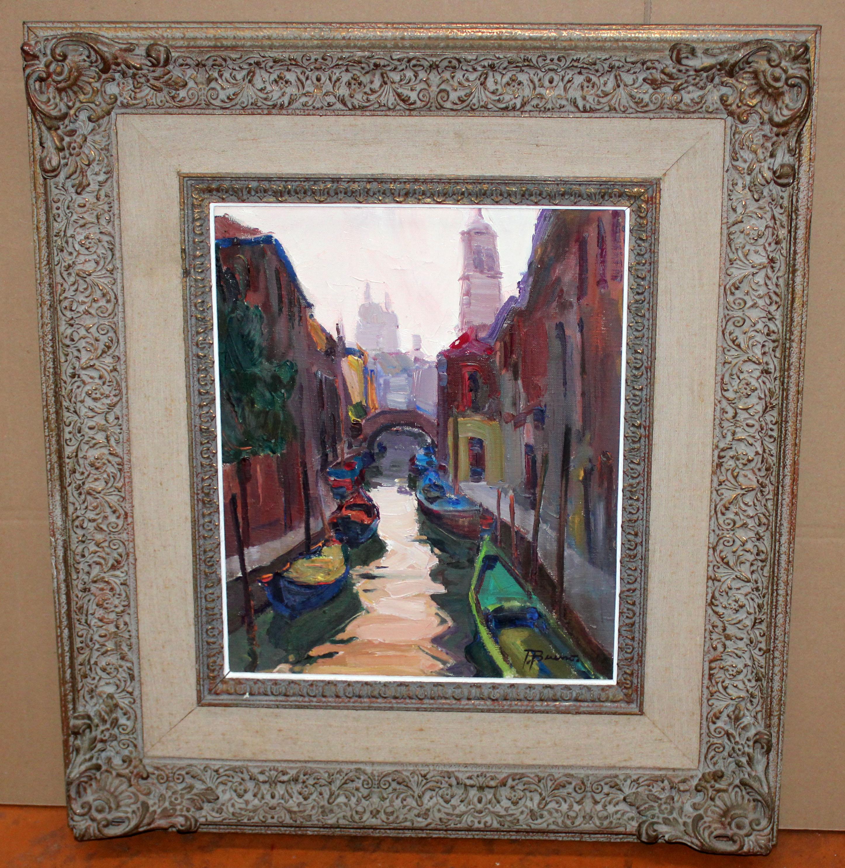 Canal veneciano - Óleo sobre tela – Painting von Pascual Bueno Ferrer 
