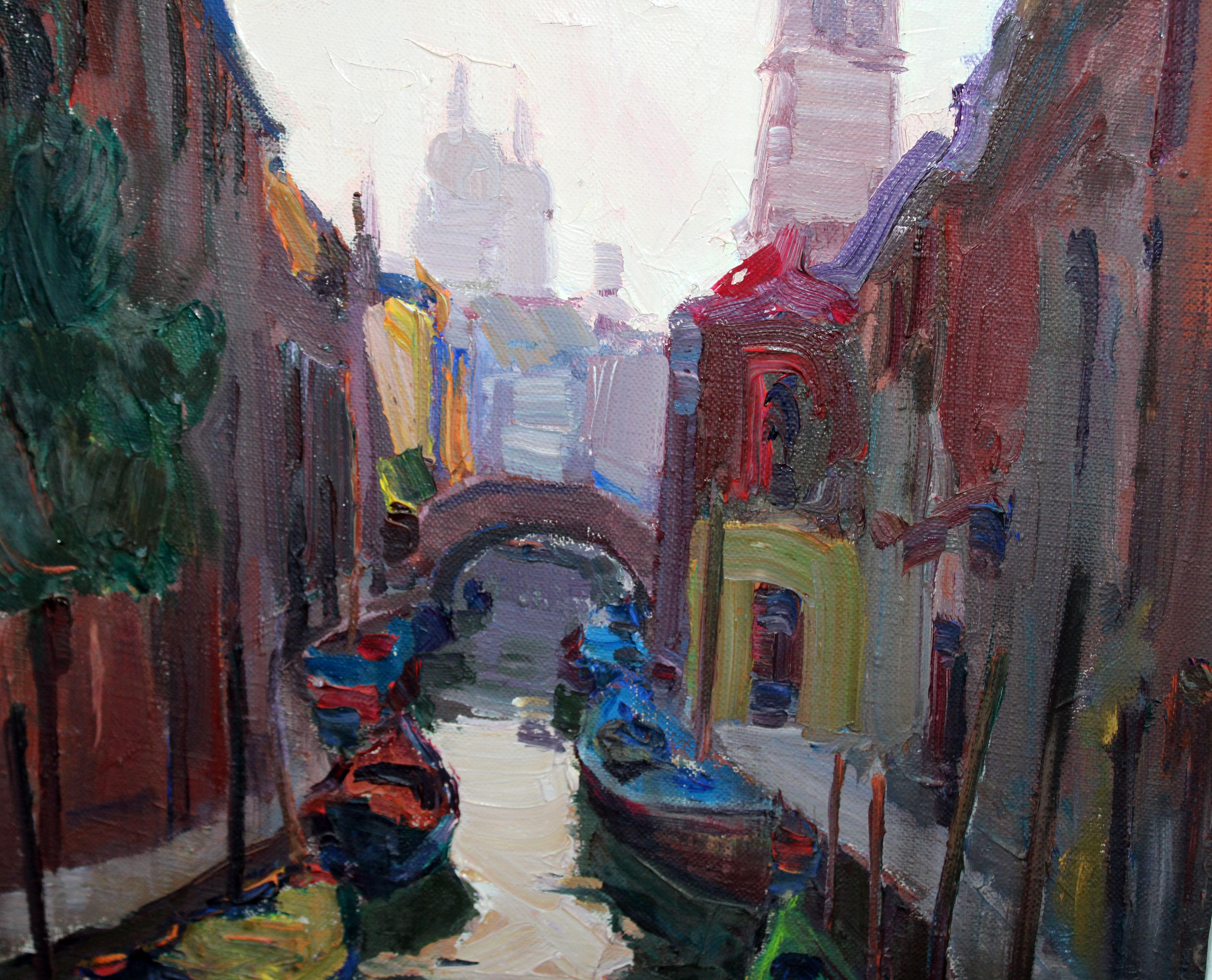 Canal veneciano - Óleo sobre tela (Schwarz), Landscape Painting, von Pascual Bueno Ferrer 