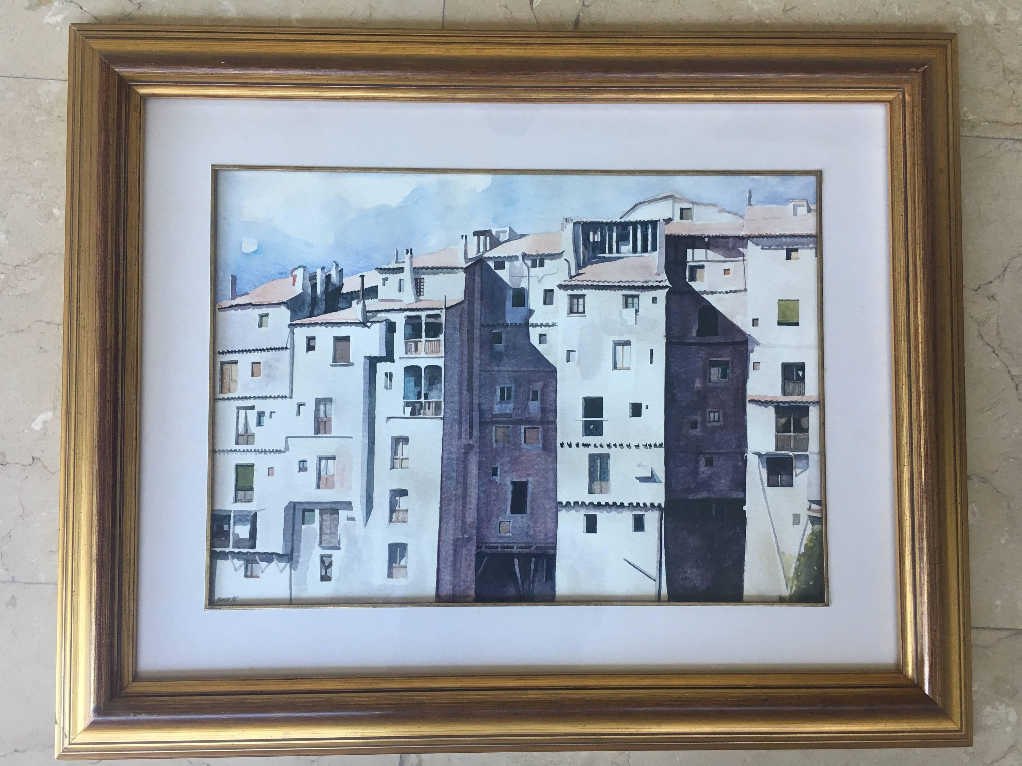 Cuenca- original realist watercolor painting - Painting by Pascual Bueno Ferrer