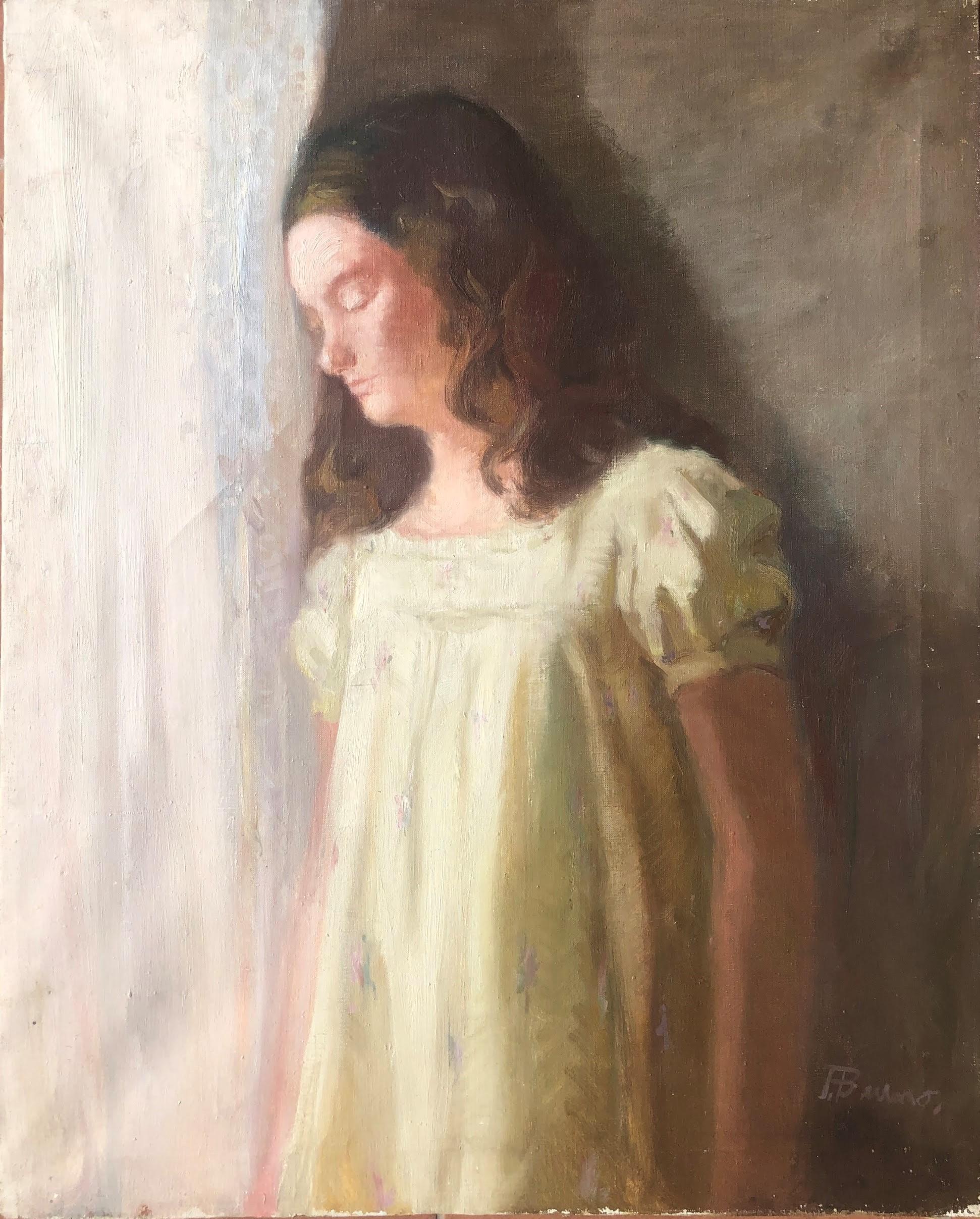 Portrait Painting Pascual Bueno Ferrer - Portrait de femme mélancholia huile sur toile