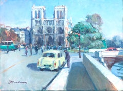 Notre-Dame Paris France oil on board painting french urbanscape