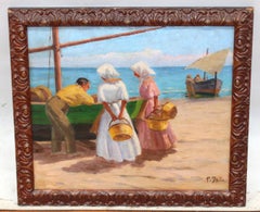 Impressionistische Angelszene, Öl auf Karton, Anfang des 20. Jahrhunderts