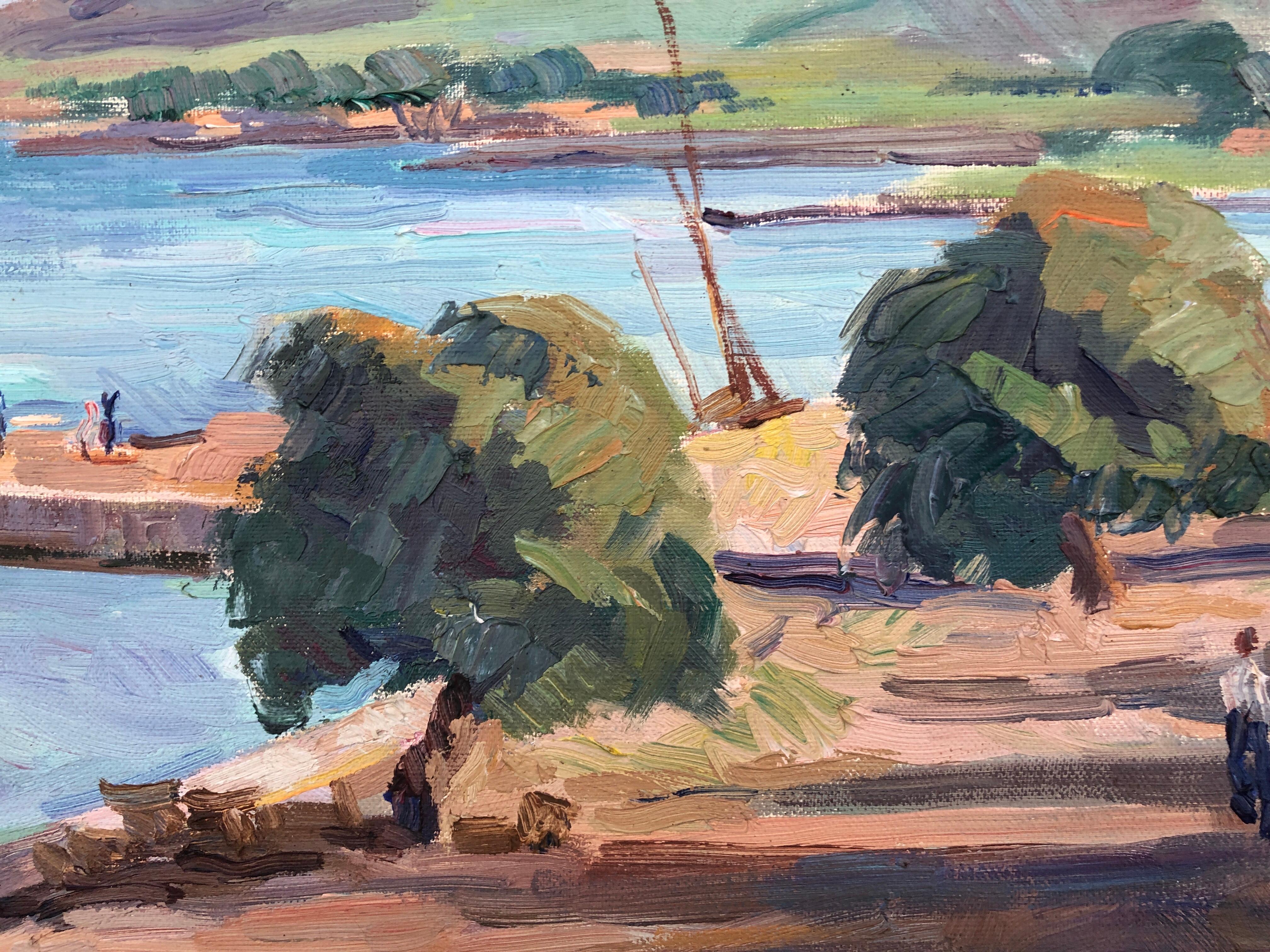 Roch Minue Ibiza landscape original oil on canvas spanish seascape Spain - Impressionist Painting by Pascual Roch Minué