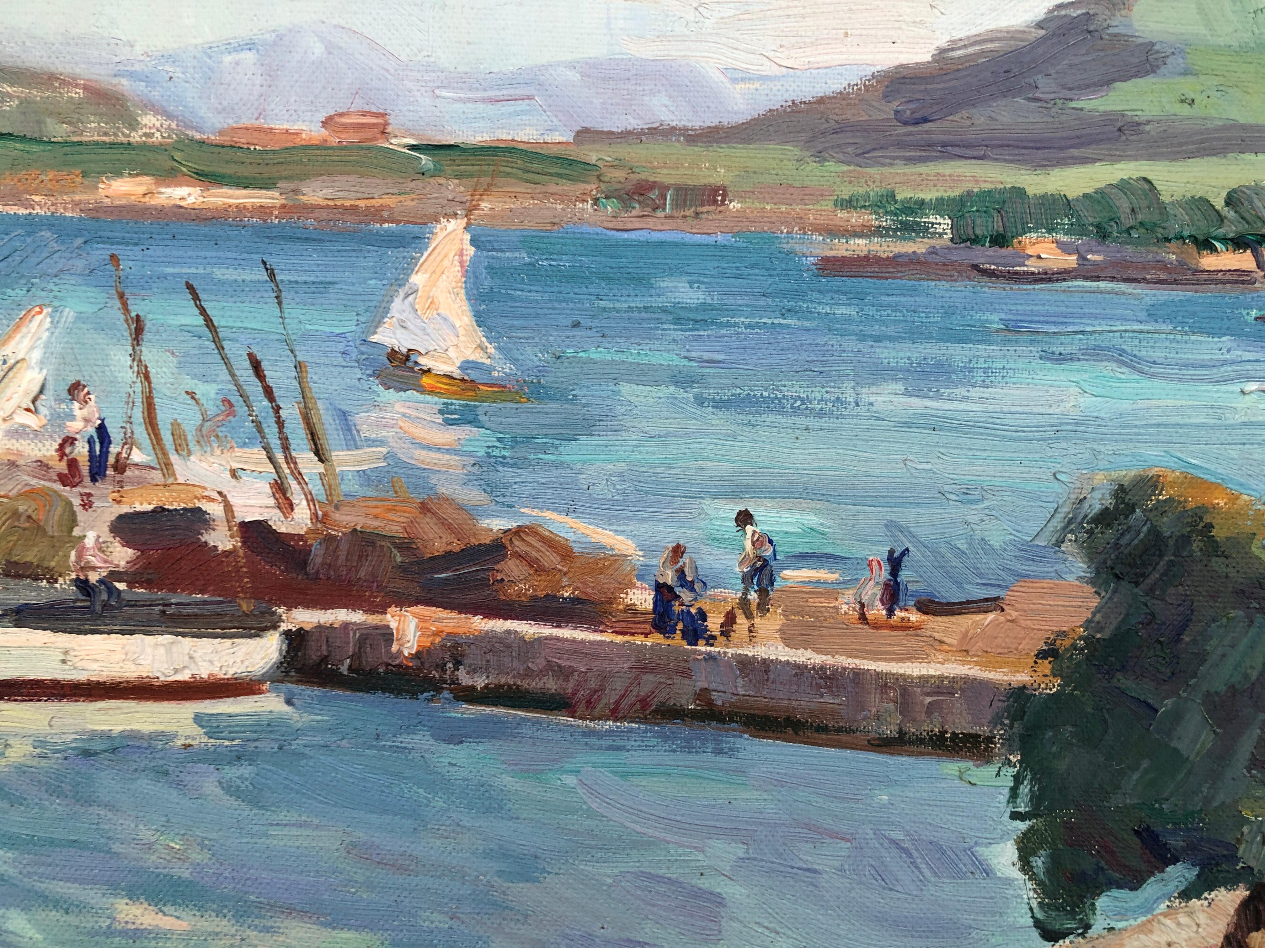 Roch Minue Ibiza landscape original oil on canvas spanish seascape Spain - Gray Figurative Painting by Pascual Roch Minué