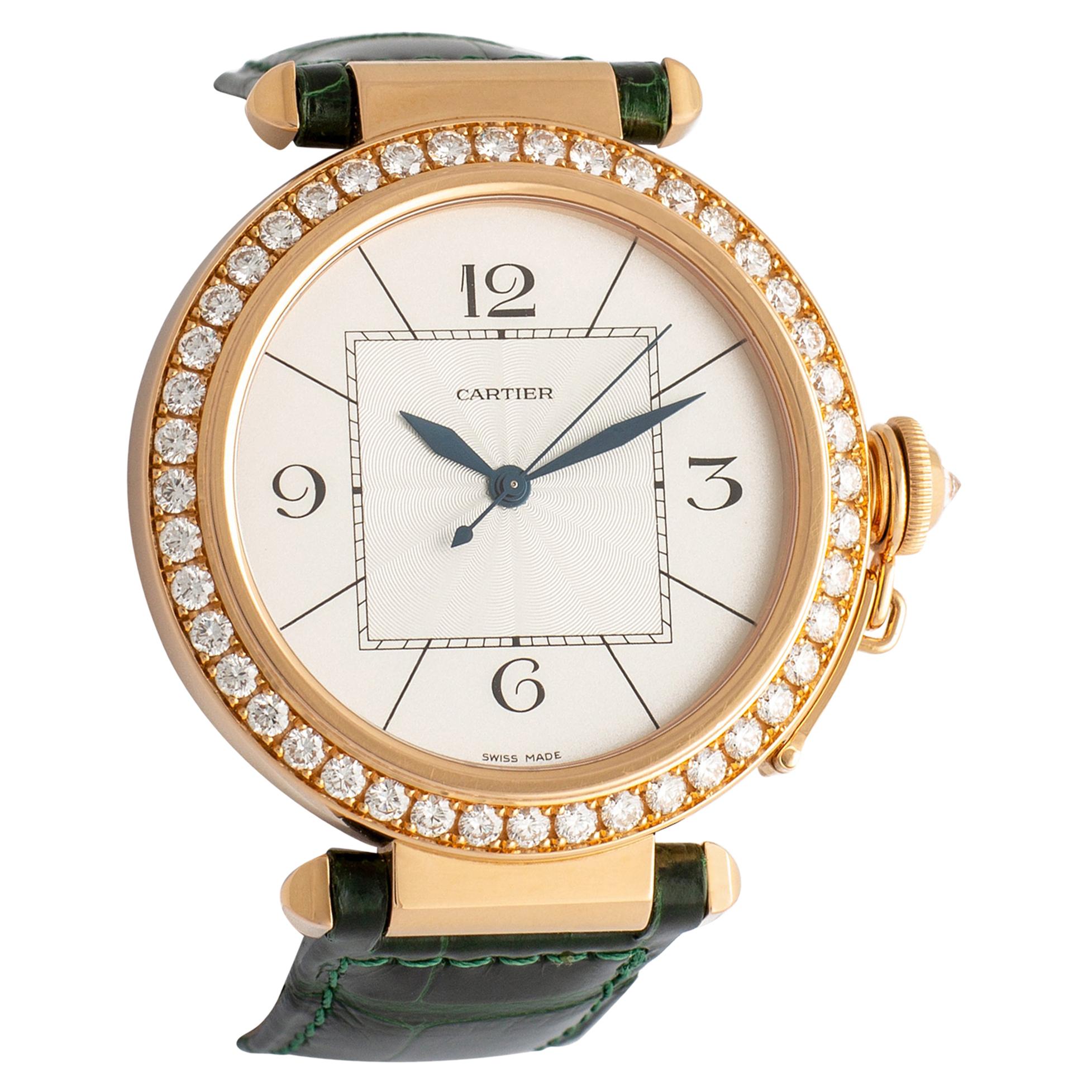 Pasha Cartier Diamond and Gold Wristwatch Certified