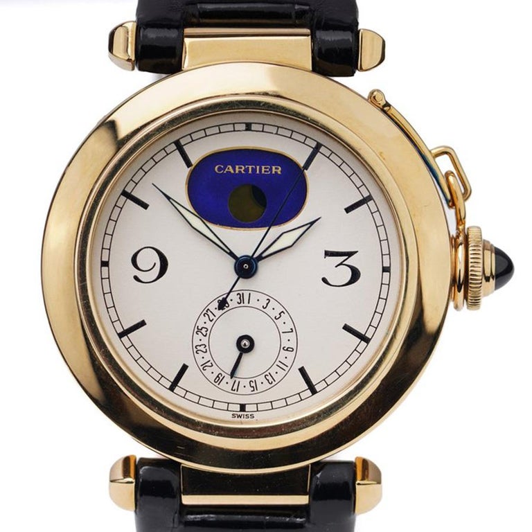 Pasha De Cartier 18kt. Yellow Gold Moon Phase Calendar Unisex Wristwatch For Sale 1