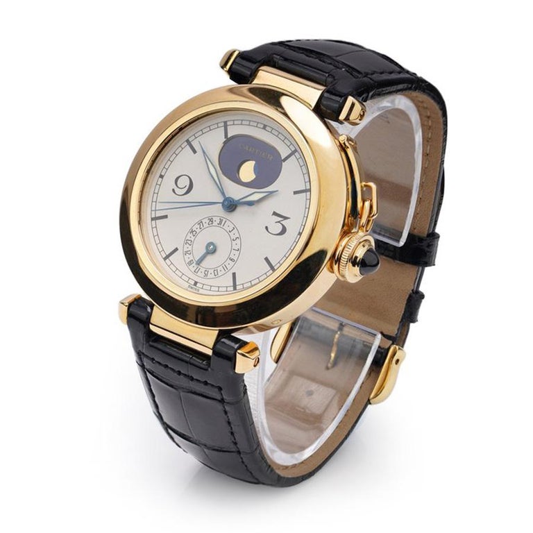 Pasha De Cartier 18kt. Yellow Gold Moon Phase Calendar Unisex Wristwatch For Sale 2