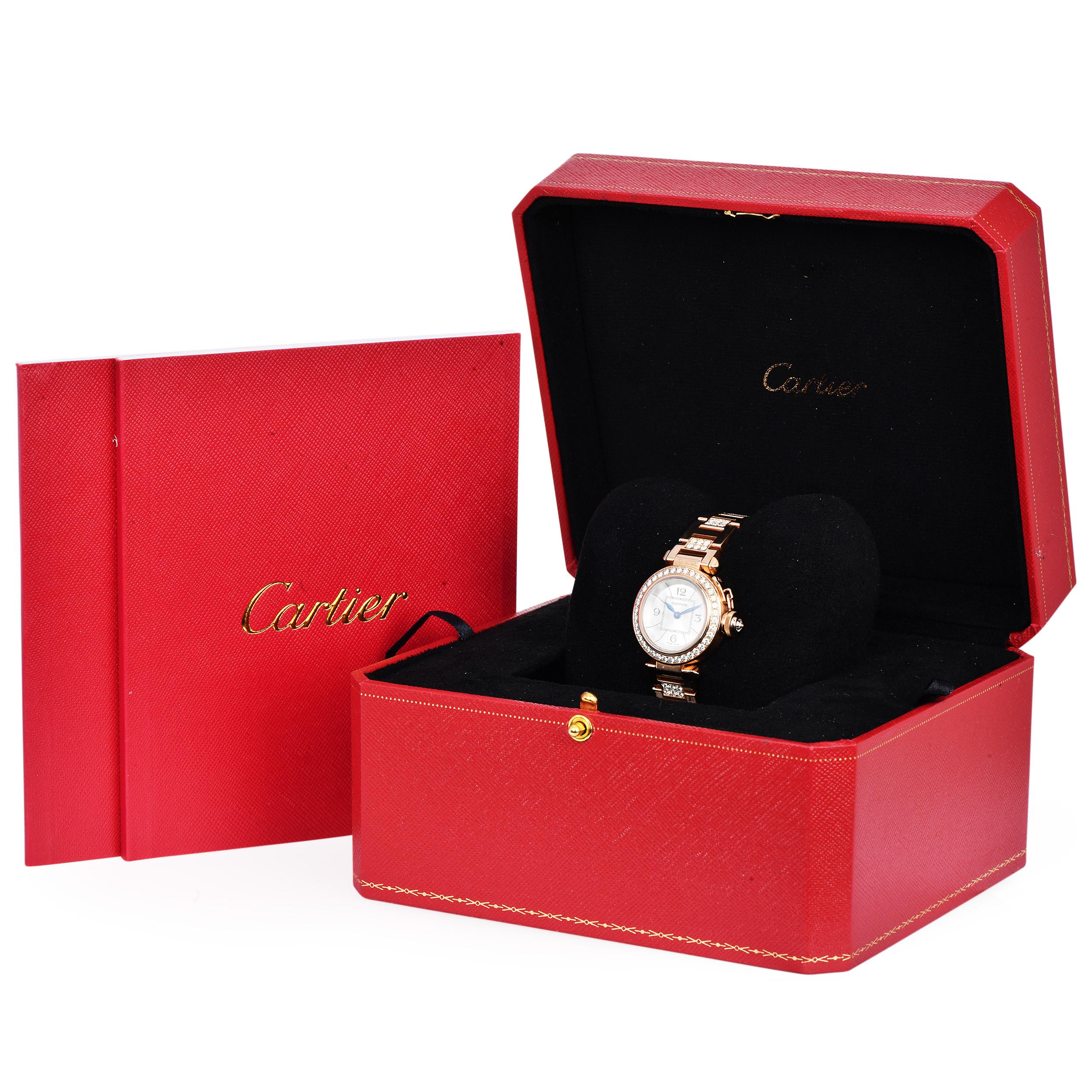 Taglio a rosa Orologio da donna Pasha De Cartier con lunetta e bracciale di diamanti in oro rosa 18 carati in vendita