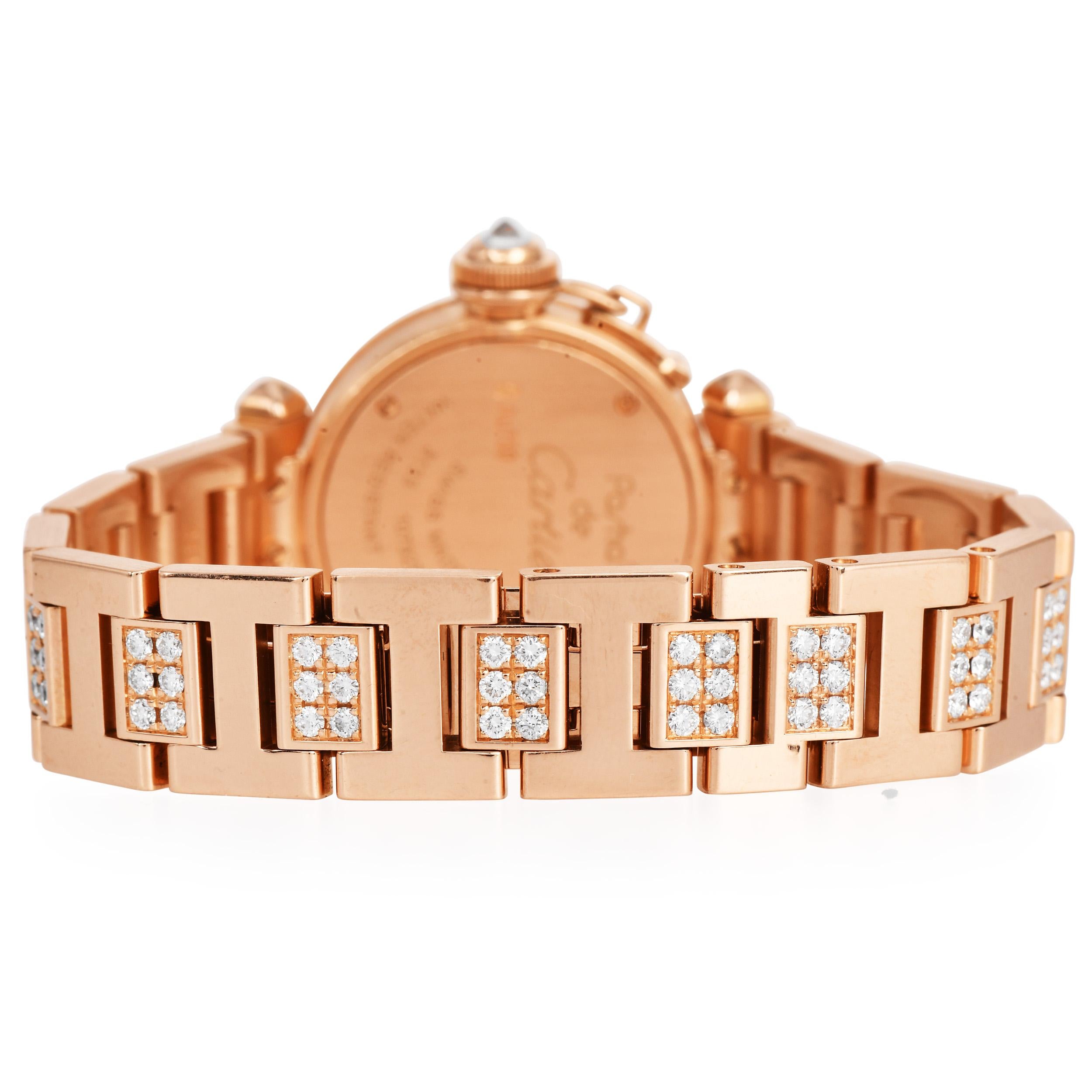 Orologio da donna Pasha De Cartier con lunetta e bracciale di diamanti in oro rosa 18 carati in vendita 1