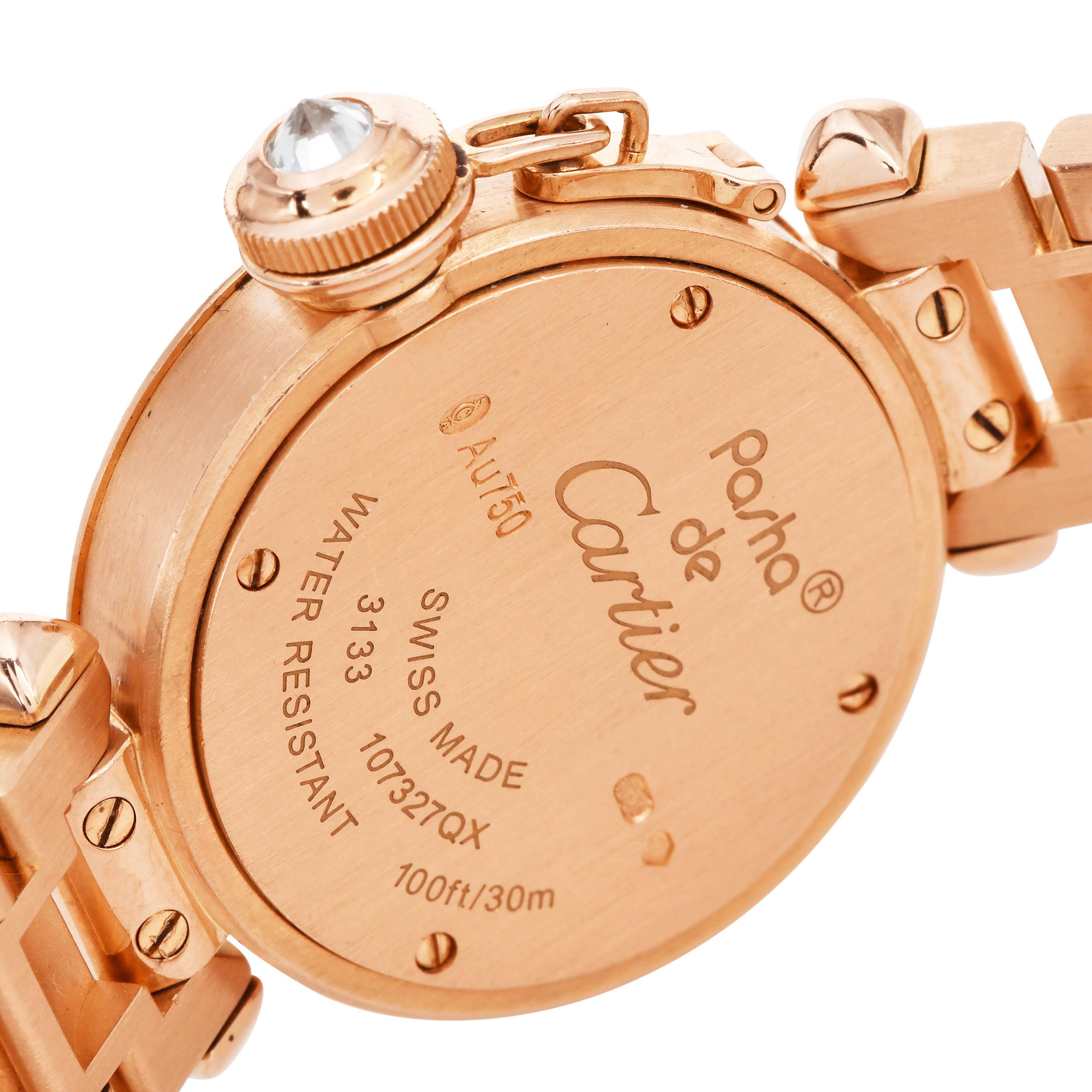 Orologio da donna Pasha De Cartier con lunetta e bracciale di diamanti in oro rosa 18 carati in vendita 2